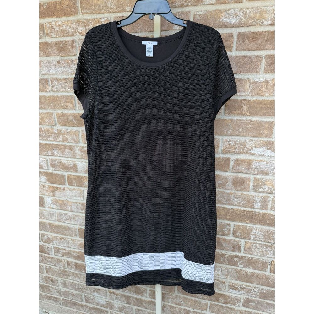 Bar III Black Textured Knit Shift Dress White Stripe Size XL